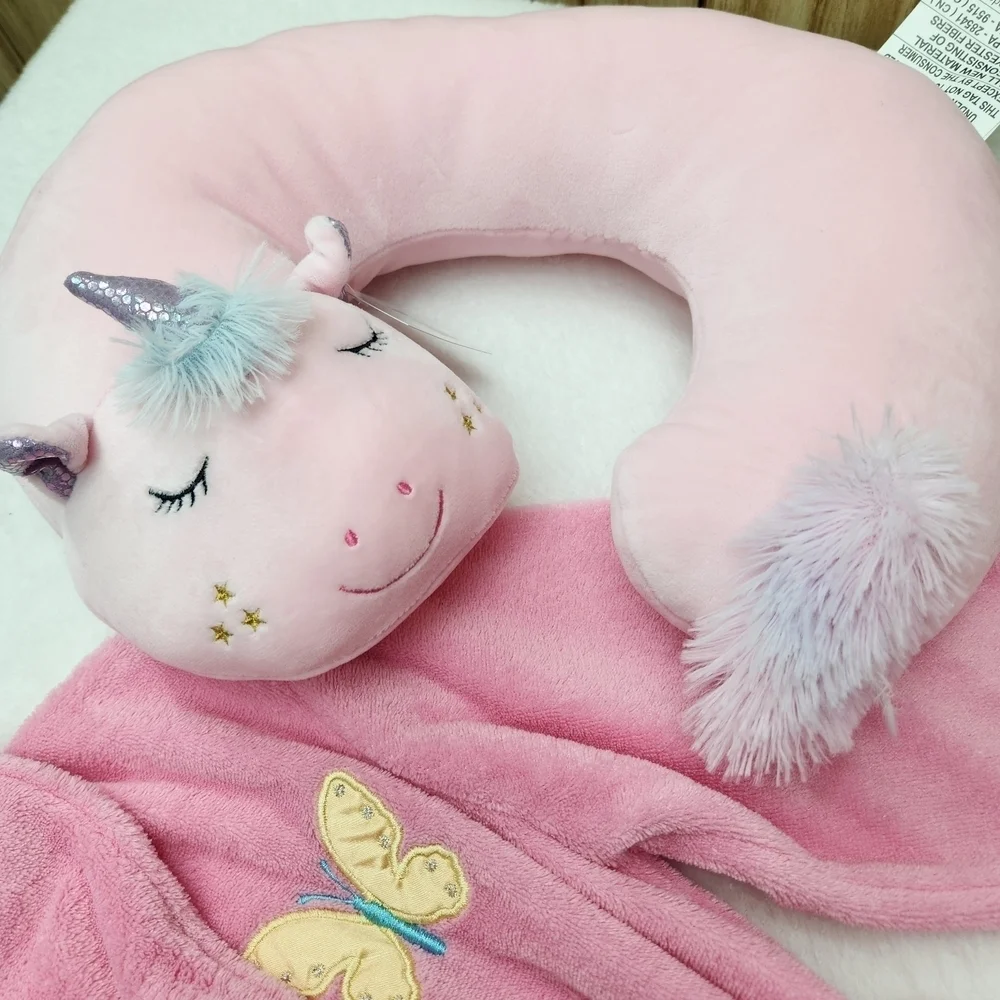 Target Pink Kids Robe with Butterfly Accents And Unicorn Neck Pillow